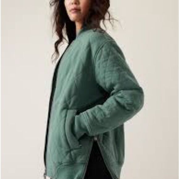 Athleta Retro Plush Quilted Oversized Bomber Jacket in Deep Ocean Teal Size S - Picture 2 of 9